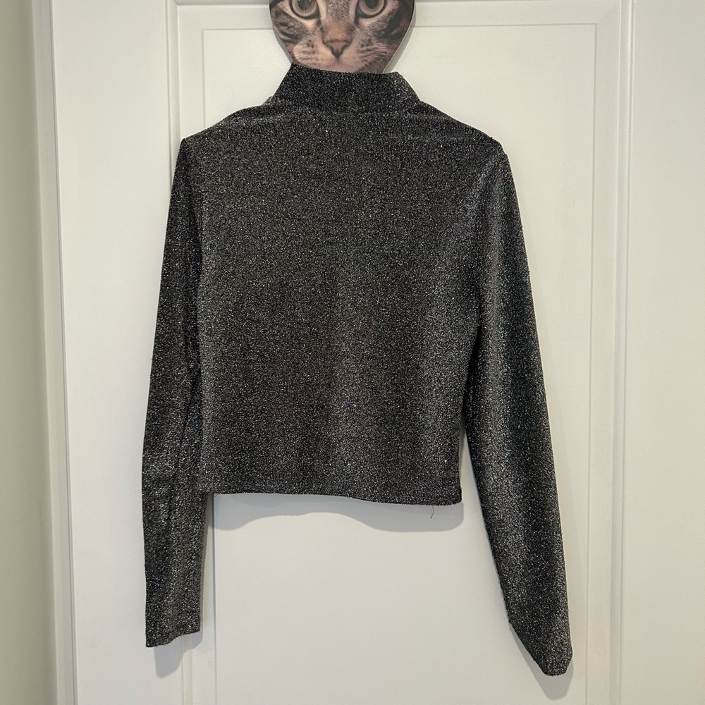 Metallic Silver Black Top